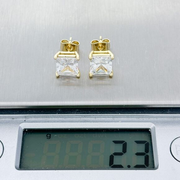Vintage Gold Tone Square Cubic Zirconia Stud Earrings - Picture 4 of 4